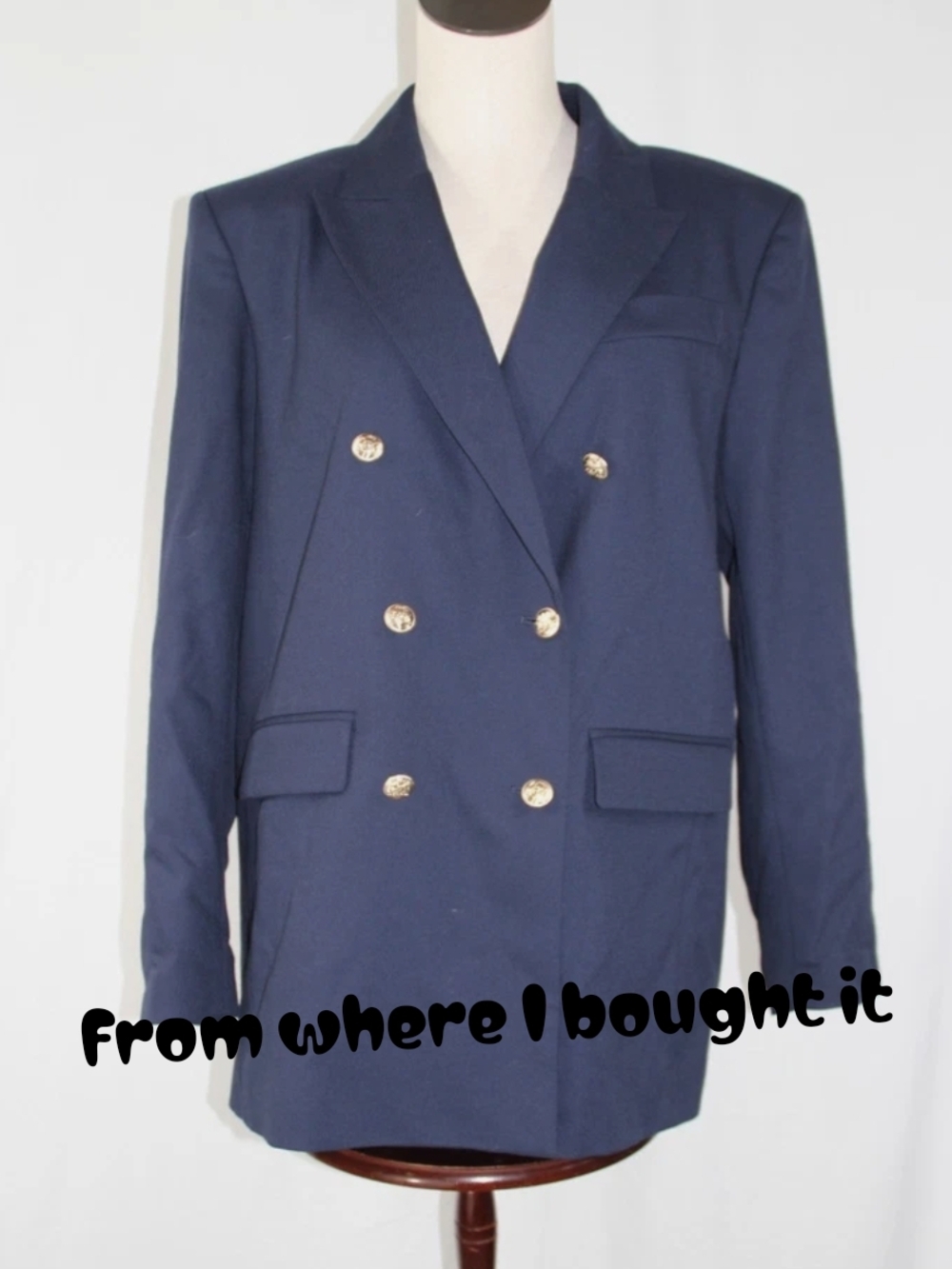 Ann Taylor Double-Breasted Navy Blazer with Gold Buttons